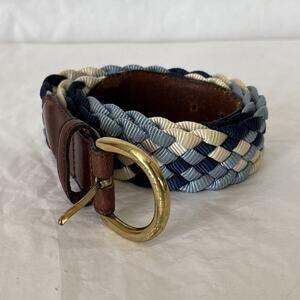 Talbots Belt Womens Small Blue Woven Braided Leather Brass Buckle VTG